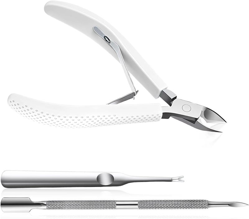 Criyar Fine Edge Cuticle Trimmer & Nippers, Scissors, Silicone Handle Nail Tools for Precise Removal, Durable Washable Cuticle Cutter & Remover & Pusher Nail Clippers (White+ Pusher 1Set) - Image 1